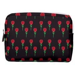 Red Water Color Rose On Black Make Up Pouch (medium) by snowwhitegirl
