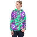 Purple shapes on a green background                         Women Hooded Front Pocket Windbreaker View1