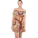 Pop Art Paisley Flowers Ornaments Multicolored 4 Background Solid Dark Red Off Shoulder Chiffon Dress View1