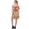 Pop Art Paisley Flowers Ornaments Multicolored 4 Background Solid Dark Red Off Shoulder Chiffon Dress View2