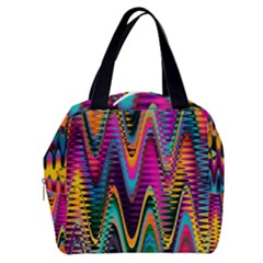 Multicolored Wave Distortion Zigzag Chevrons 2 Background Color Solid Black Boxy Hand Bag by EDDArt
