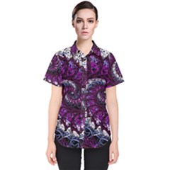 Fractal Background Swirl Art Skull Women s Short Sleeve Shirt