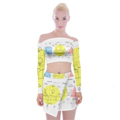 Urban City Skyline Sketch Off Shoulder Top With Mini Skirt Set