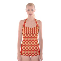 Wallpaper Illustration Pattern Boyleg Halter Swimsuit 