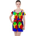 Color Halftone Grid Raster Image Ruffle Cut Out Chiffon Playsuit View1