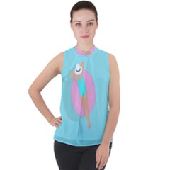 Lady In The Pool Mock Neck Chiffon Sleeveless Top
