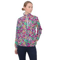 Red Green Spots                          Women Half Zip Windbreaker