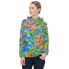 Paint Brushes On A White Background                           Women Hooded Front Pocket Windbreaker