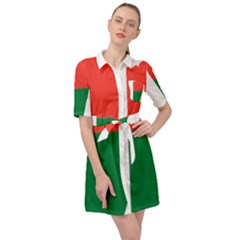 Madagascar Flag Map Geography Belted Shirt Dress by Sapixe