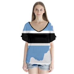 Botswana Flag Map Geography V-neck Flutter Sleeve Top