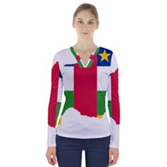 Central African Republic Flag Map V-neck Long Sleeve Top