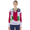 Central African Republic Flag Map V-Neck Long Sleeve Top View1