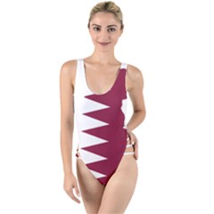 Borders Country Flag Geography Map Qatar High Leg Strappy Swimsuit