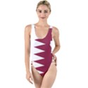Borders Country Flag Geography Map Qatar High Leg Strappy Swimsuit View1
