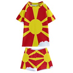 Macedonia Country Europe Flag Kids  Swim Tee And Shorts Set