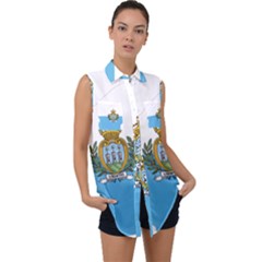 San Marino Country Europe Flag Sleeveless Chiffon Button Shirt