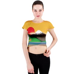 Mount Fuji Japan Lake Sun Sunset Crew Neck Crop Top