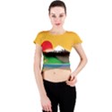 Mount Fuji Japan Lake Sun Sunset Crew Neck Crop Top View1