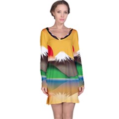 Mount Fuji Japan Lake Sun Sunset Long Sleeve Nightdress