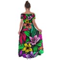  Neon Hibiscus Off Shoulder Open Front Chiffon Dress View2