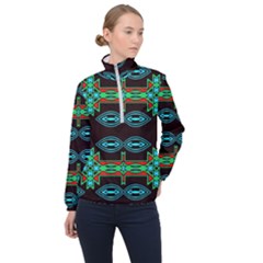Ovals And Tribal Shapes                               Women Half Zip Windbreaker