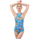 Cups And Mugs Blue Cross Front Low Back Swimsuit View1