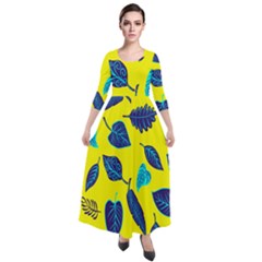 Leaves On A Yellow Background                                    Quarter Sleeve Maxi Velour Dress