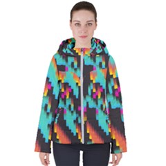 Rectangles In Retro Colors                                 Women s Hooded Puffer Jacket
