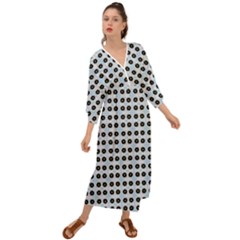 Black Flower On Blue White Pattern Grecian Style  Maxi Dress