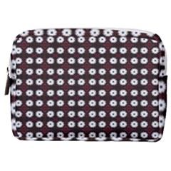 White Flower Pattern On Pink Black Make Up Pouch (medium) by BrightVibesDesign