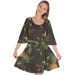 Pineapples Pattern Velour Kimono Dress