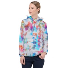 Paint Splashes Canvas                                      Women Hooded Front Pocket Windbreaker