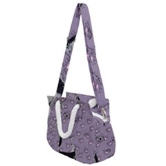 Wide Eyed Girl Grey Lilac Rope Handles Shoulder Strap Bag by snowwhitegirl