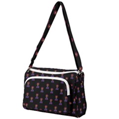 Nerdy 60s  Girl Pattern Black Front Pocket Crossbody Bag