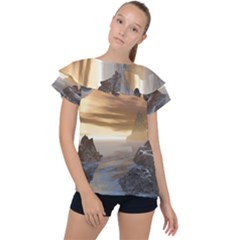 Planet Moon Rocks City Fiction Ruffle Collar Chiffon Blouse