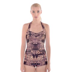 Fractals Abstraction Tla Designs Boyleg Halter Swimsuit 