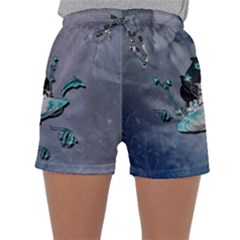 Sport, Surfboard With Flowers And Fish Sleepwear Shorts by FantasyWorld7