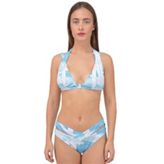 Anchor Watercolor Painting Blue Double Strap Halter Bikini Set