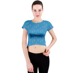 Pink Flower Branches Crew Neck Crop Top