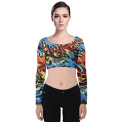 Graffiti Colourful Street Art Art Velvet Long Sleeve Crop Top