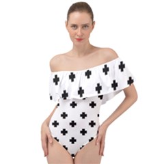 Swiss Cross Pattern Off Shoulder Velour Bodysuit 