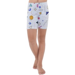 Memphis Pattern With Geometric Shapes Kids  Lightweight Velour Capri Yoga Leggings