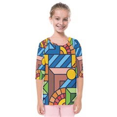 Colorful Geometric Mosaic Background Kids  Quarter Sleeve Raglan Tee