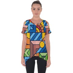 Colorful Geometric Mosaic Background Cut Out Side Drop Tee