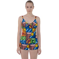 Colorful Geometric Mosaic Background Tie Front Two Piece Tankini by Vaneshart