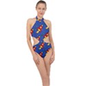 Space Rocket Pattern Halter Side Cut Swimsuit View1