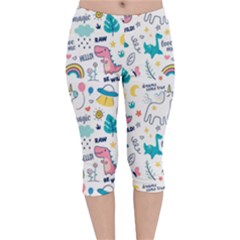 Colorful Doodle Animals Words Pattern Velvet Capri Leggings 