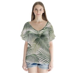 Vector Palm Leaves Pattern  Illustration V-neck Flutter Sleeve Top