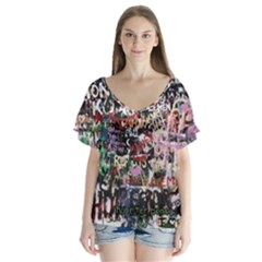 Graffiti Wall Background V-neck Flutter Sleeve Top