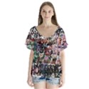 Graffiti Wall Background V-Neck Flutter Sleeve Top View1